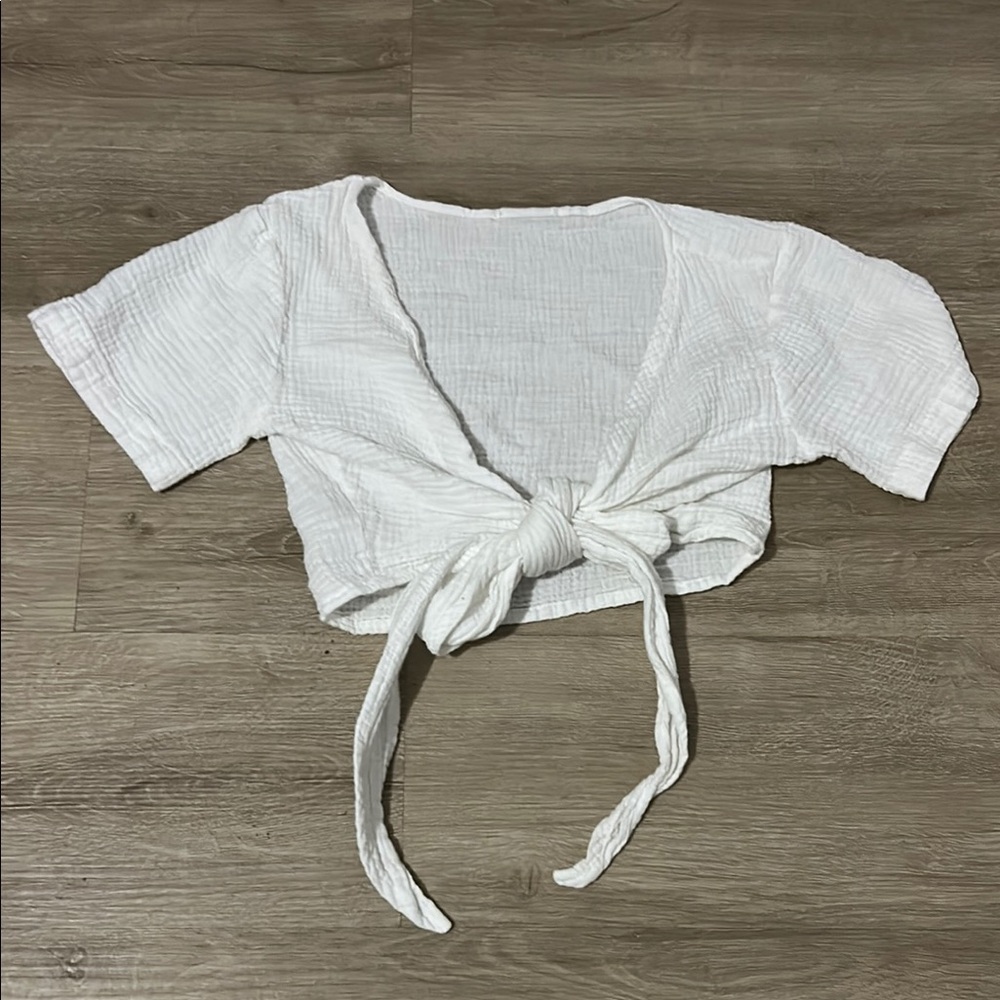 White Crop Tie-Front Blouse